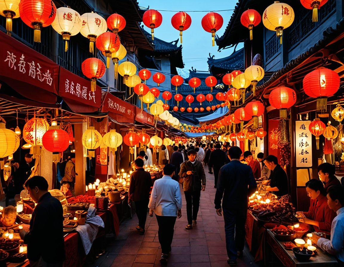 A vibrant marketplace filled with colorful stalls showcasing various Chinese-made products, such as intricate pottery, silk garments, and traditional tea sets. Happy shoppers of diverse backgrounds exploring the stalls, with lanterns and red decorations adding to the festive atmosphere. Soft sunlight streaming through, creating a warm and inviting ambiance. super-realistic. vibrant colors. 3D.